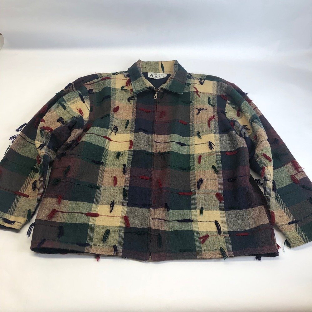 Keren Hart Plaid Fringe Jacket Colorful Textured Unique Design *Measures‎ at XL*